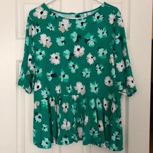 Elle green floral peplum top XXL NWOT